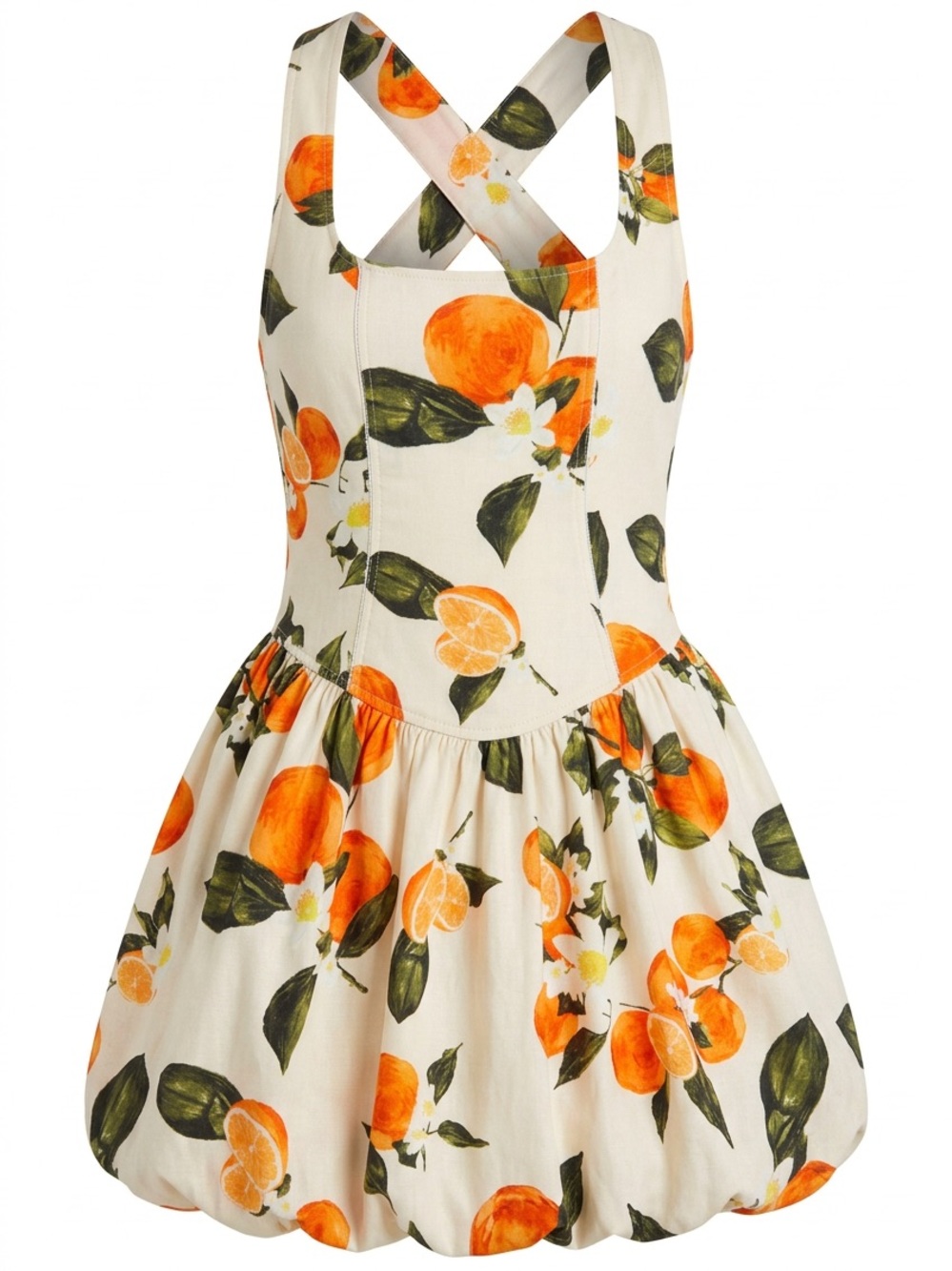 Zara Cream Mini Dress with Orange & Green Citrus Print